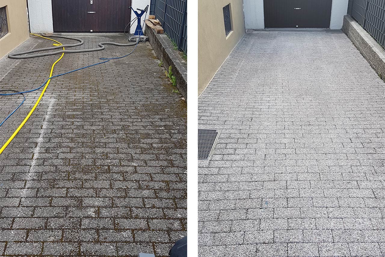 Pflasterstein-Einfahrt nach Reinigung